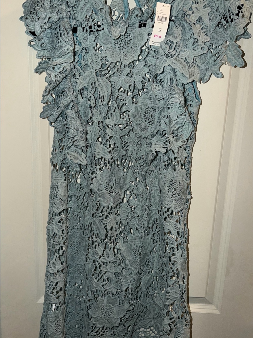 Blue Tassel Anthropologie Crochet Lace Midi Dress Women's Elegant Floral READ